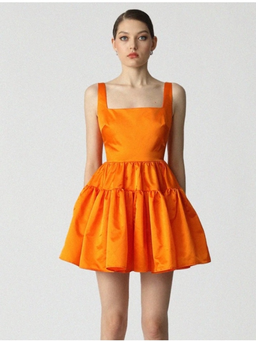 Sleeveless Orange Mini Dress with Square Neck